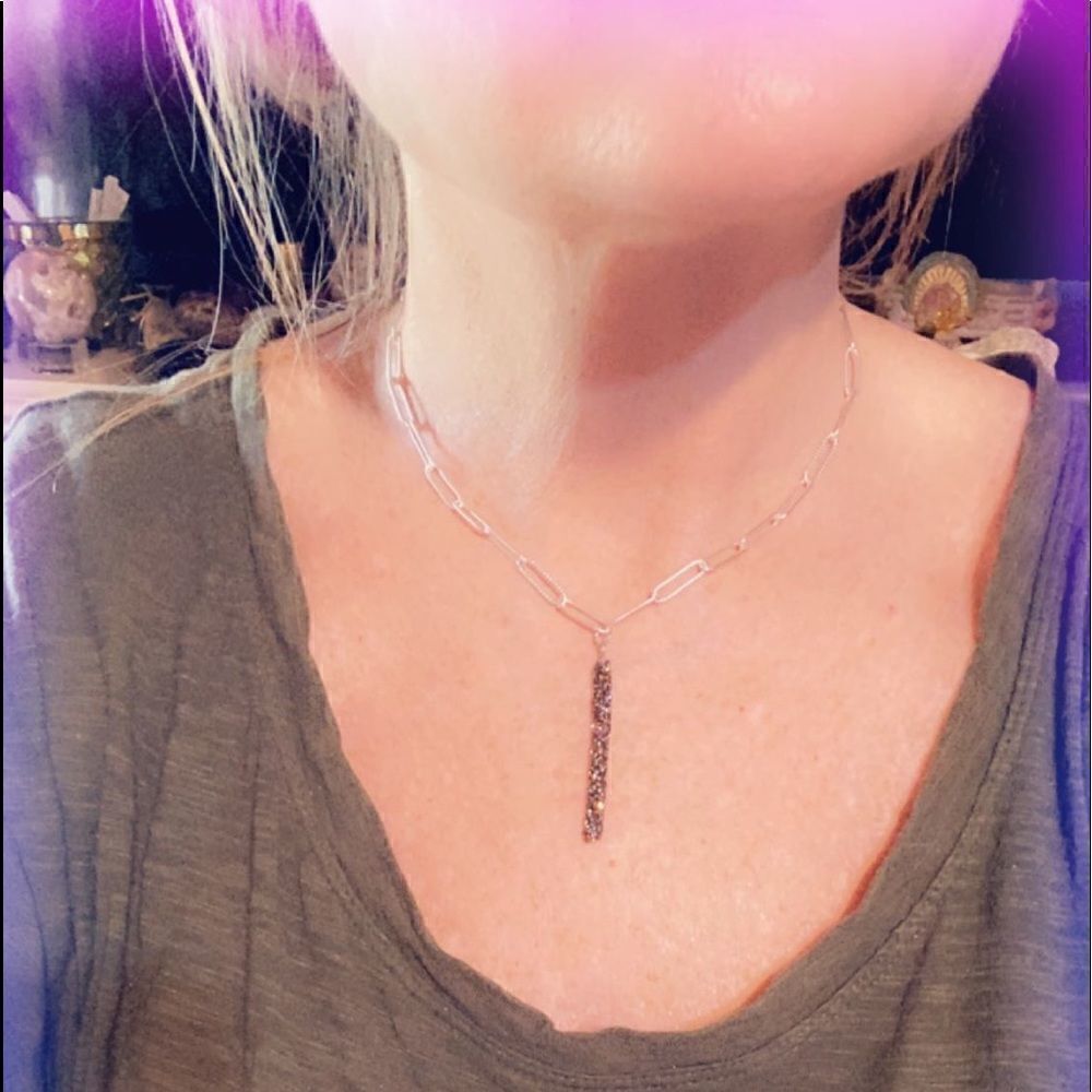 Paper Link Chain Toggle Crystal Necklace - Picture 4 of 4